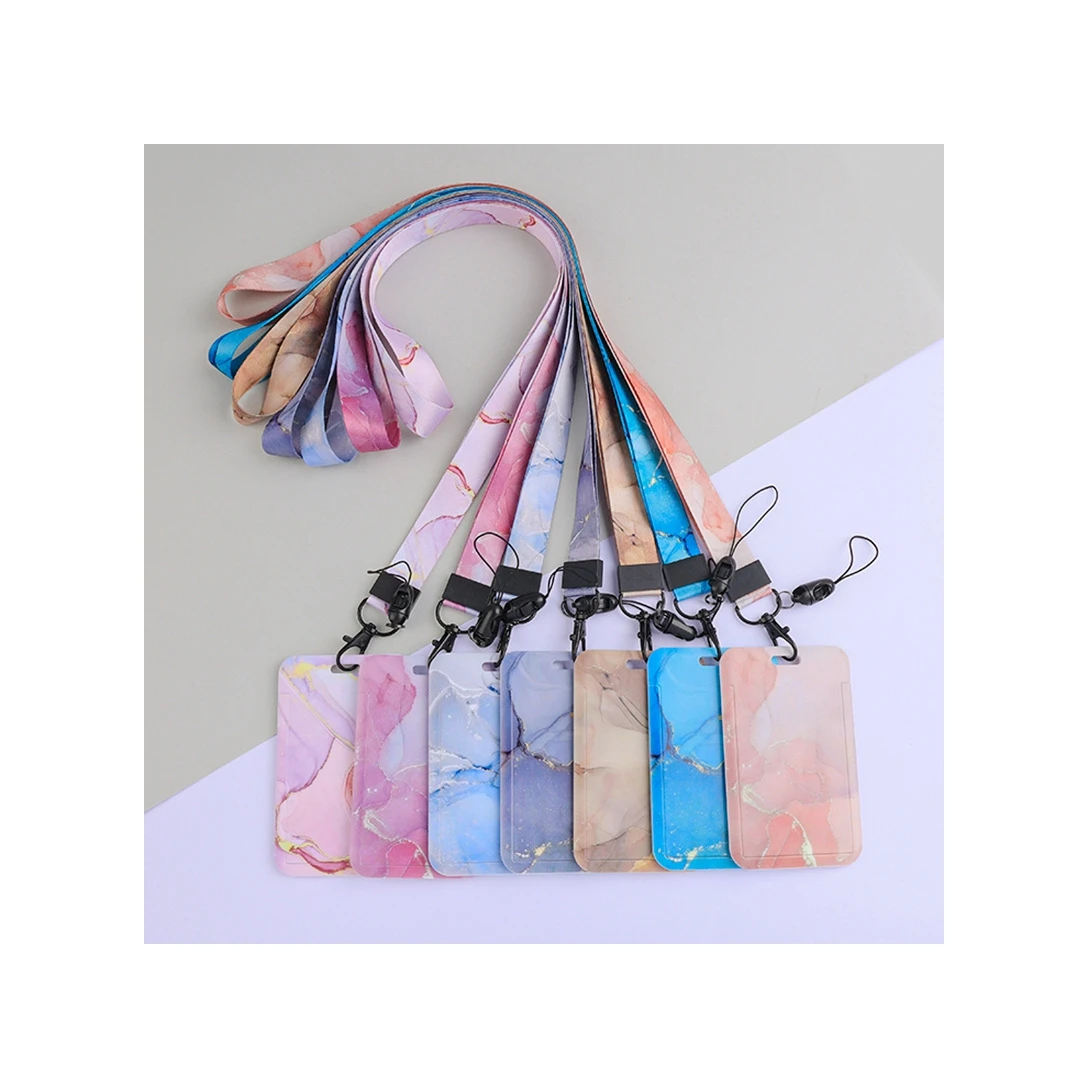 Cement Marble Textured Student Id Card Set Bus Subway Cartoon Cute Campus Entrance Guard Meal Card Set Lanyard Oem