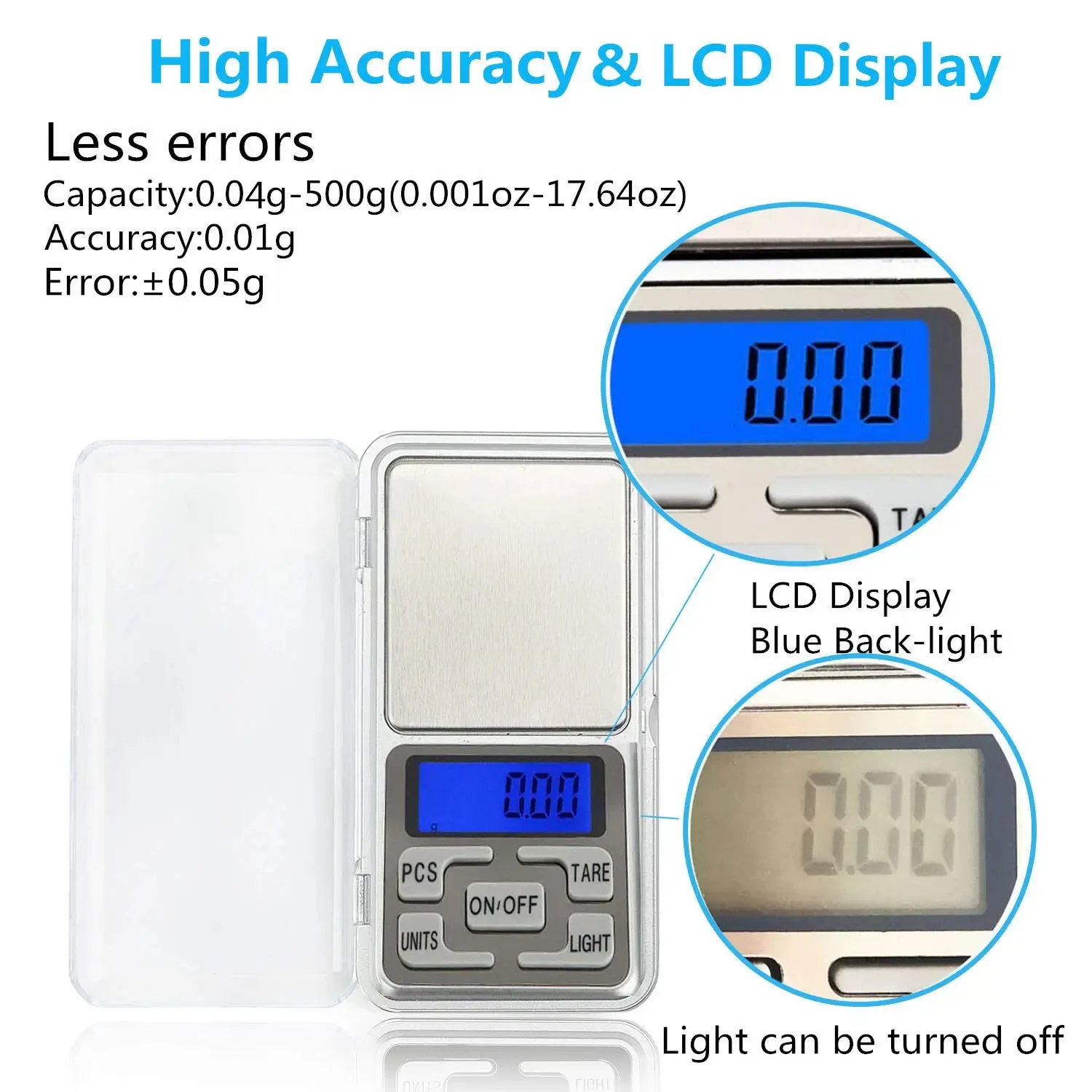0.01g Jewelry Specific Jewelry Scale Stainless Steel Flip Cover LCD Display Weighing Function Laboratory Mini Scale