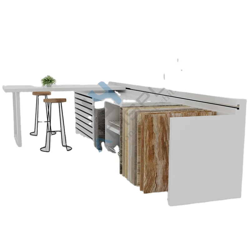 Multi-function reception desk ceramic tile sample table island desk stone countertop display rack