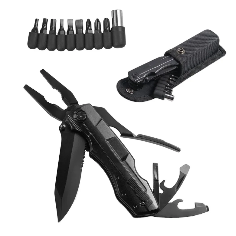 GHK Ready to ship Hot selling black coating folding multi tool pliers knife with screwdrivers