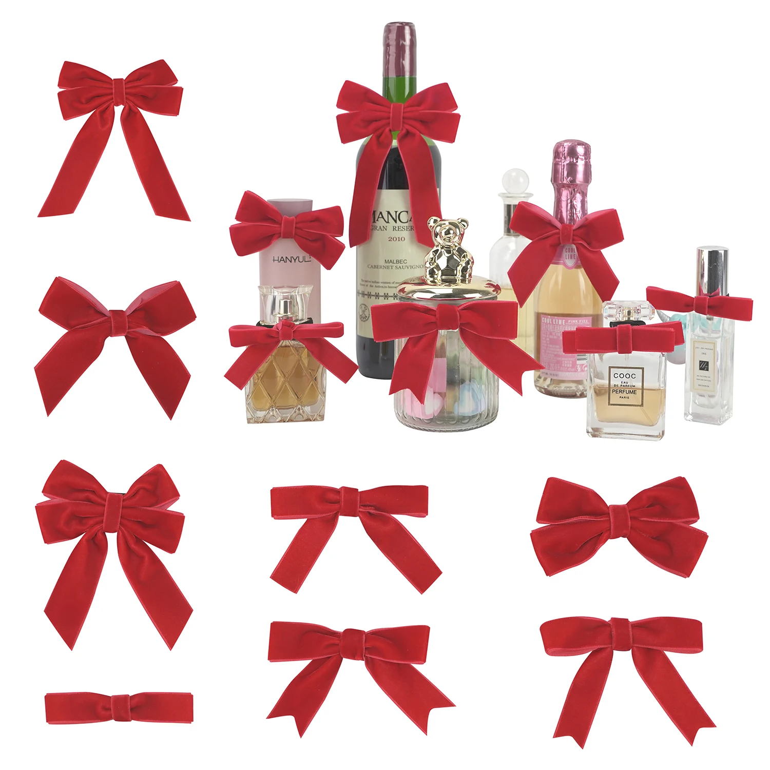 Custom Red Hair Clips Handmade Barrettes Bowknot Perfume Wine Bottle Neck Ribbon Napkins Decor Velvet Bow Ties With Elastic Loop