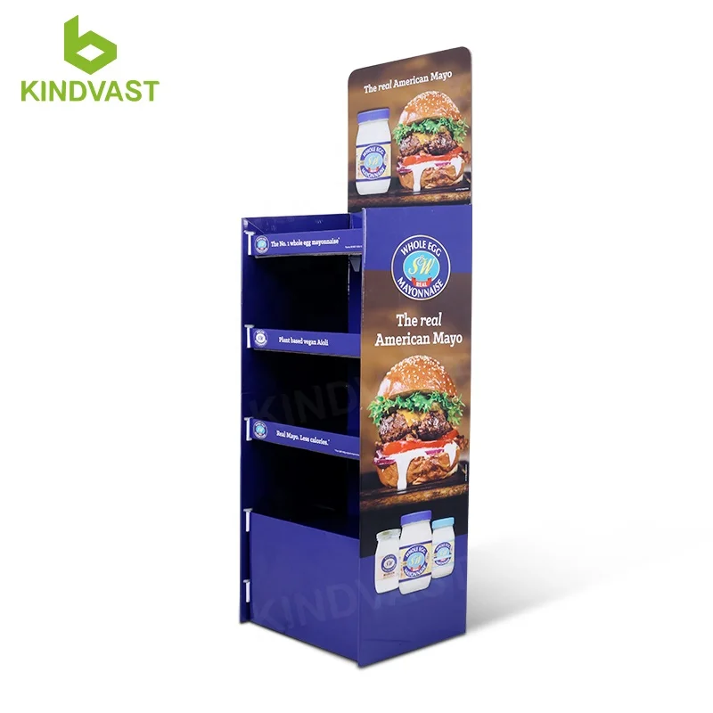 Custom 4 Tier Paper cheese sauce Floor Stand Pos Cardboard foods Display Stand Racks
