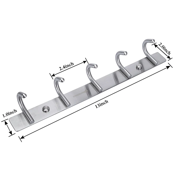 
Simple Design Coat Hook Stainless Steel Wall Mount Hook Rail for Bathroom 