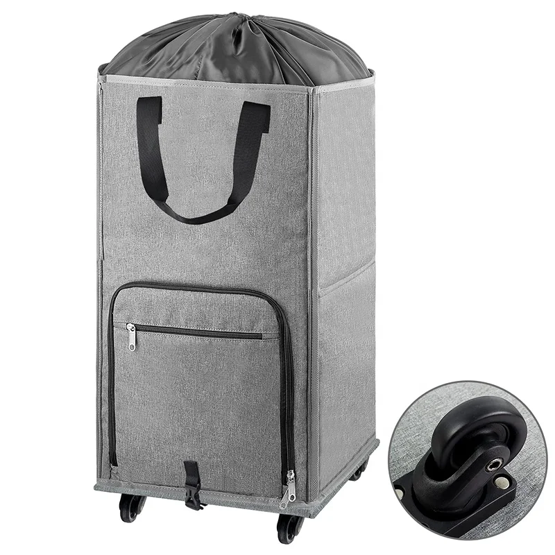 Rolling Dorm Camp Laundry Clothes Hamper Mesh Cover Laundry Storage Cart Collapsible Rolling Laundry Basket Hamper with Wheels