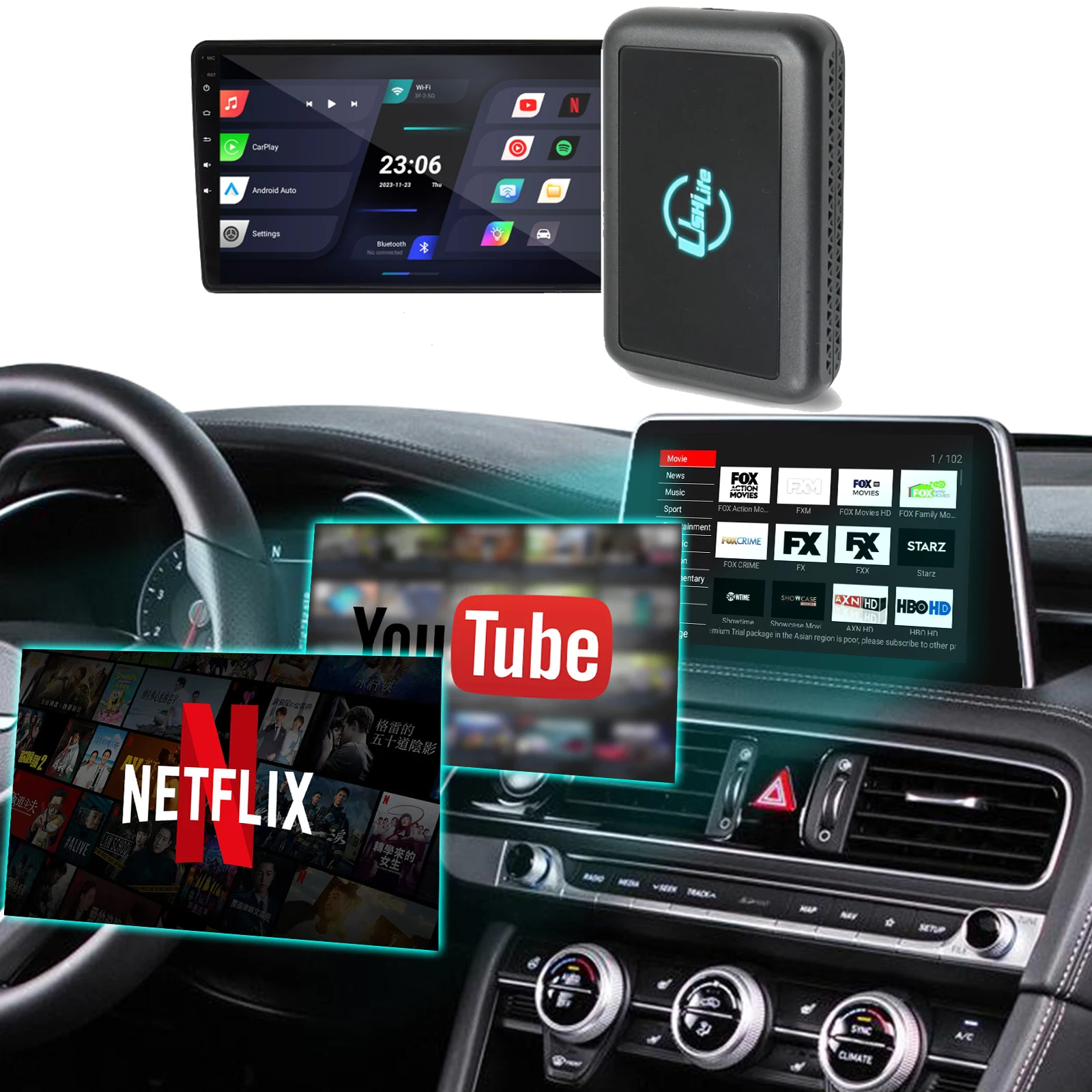 Portable Wireless Auto Adapter Android Player Box Mirror link WIFI GPS BT HD Wired to Wireless Carplay Dongle Auto AI Box