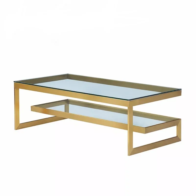 Modern Coffee Table 2022 News design Stainless Steel Metal Home Furniture Golden Rectangular Luxury Hot Sale Glass Centre Tables