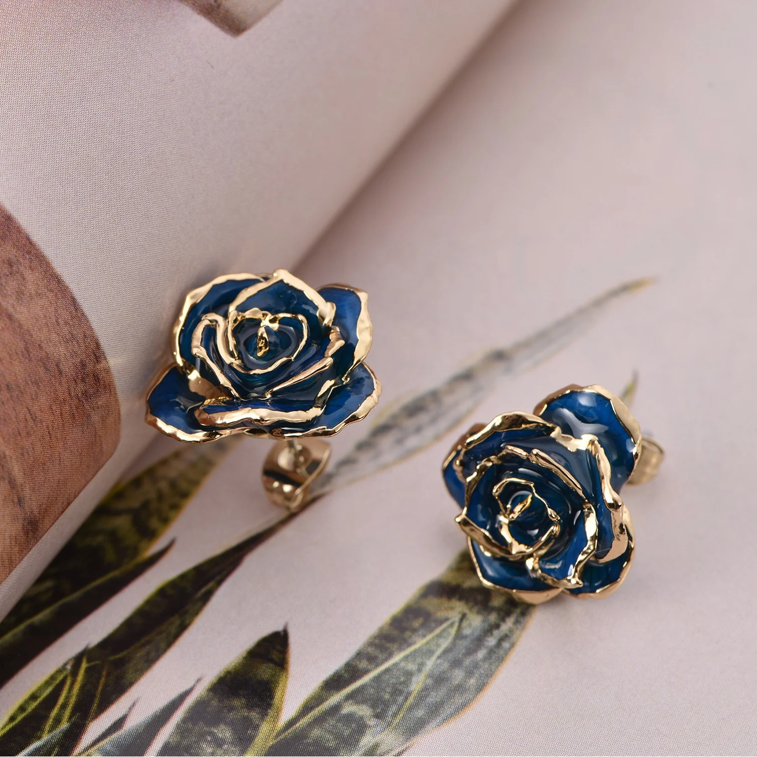 gold dipped rose earrings roses blue rose eternal decoration