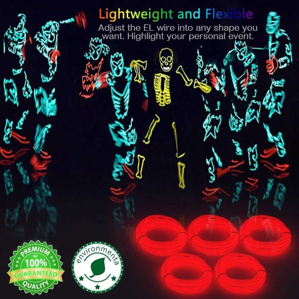 1M 3M 5M EL Wire Neon Glowing Strobing Electroluminescent Light El Wire Battery Pack for Parties and Christmas Decoration