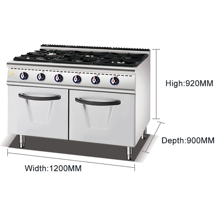Commercial kitchen professional 6 burner gas cooking range prices industrial gas stove with oven restaurant machines equipment