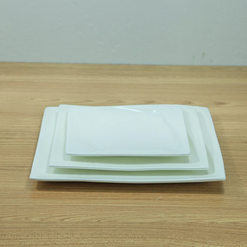 Simple design white porcelain irregular square plate for restaurant