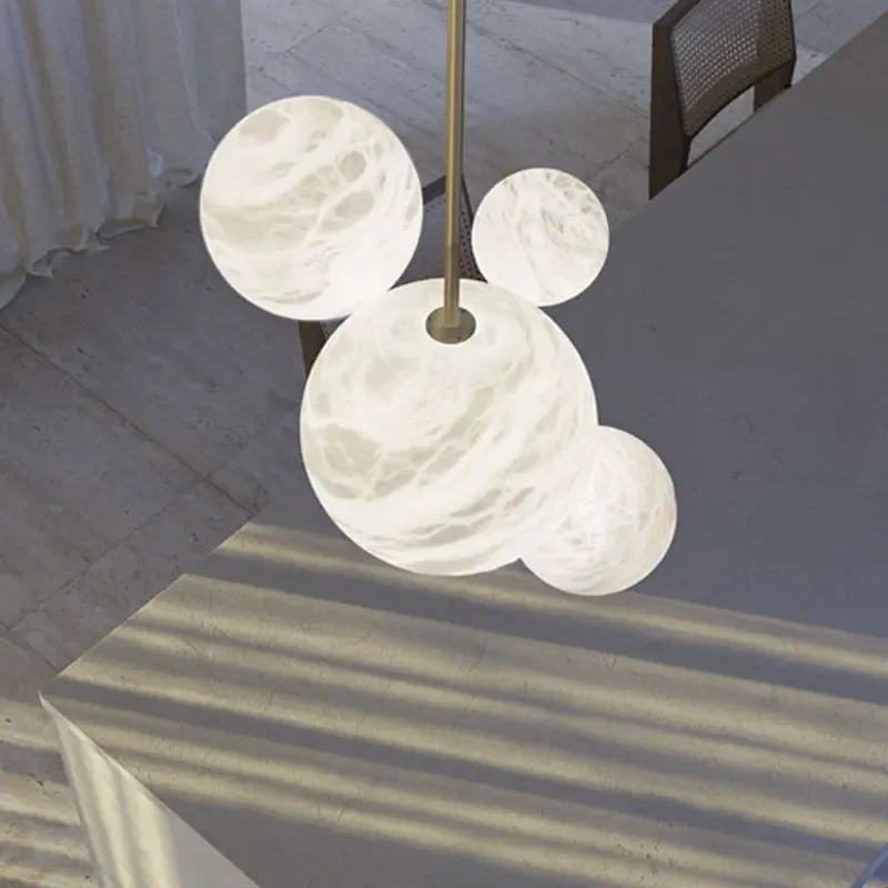 Modern Design Creativity Senior Clubs Living Dining Room Led Pendant Light Round Circle Alabaster Chandelier Lighting