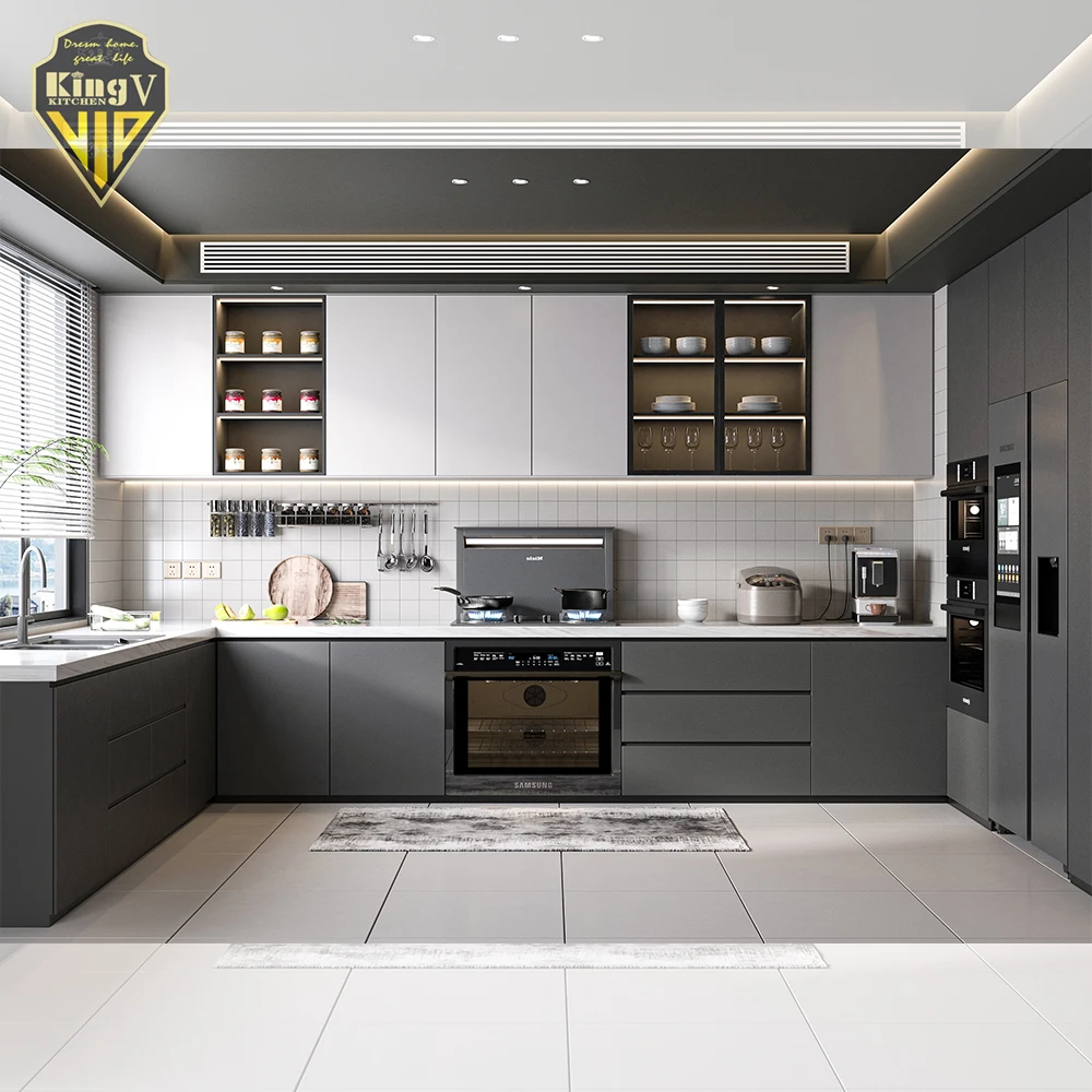 Shaped Modular Design Luxury white Matt Lacquer Modern Kitchen Cabinet kitchen cabinet customized