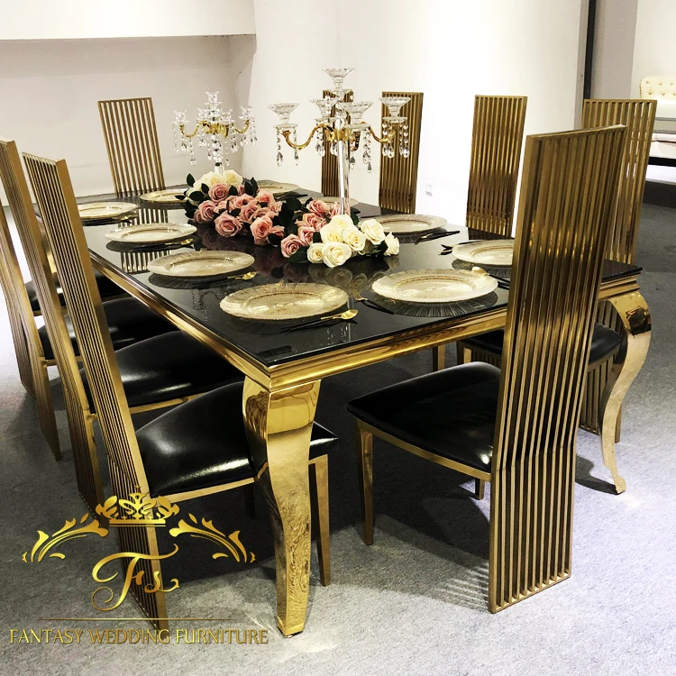 Unique design stainless steel rectangle party banquet glass wedding table