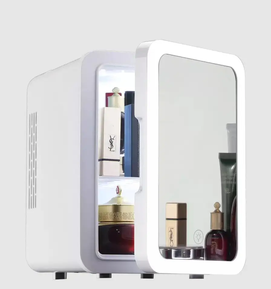Portable Mirrored Beauty Fridge With LED Lighting 4 Liter Mini Refrigerator, Skin Care, Makeup Storage
