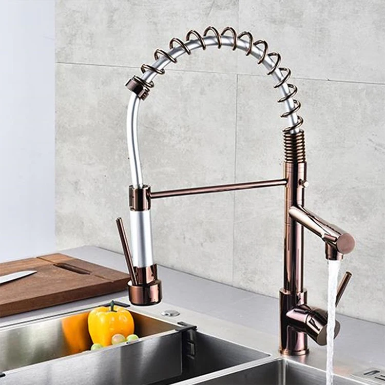 Plated Kitchen Sink Faucet Spray Kitchen Faucet Gold with Pull Down Kichen Faucet Hot Cold Water Kitchen Tap Single Handle Brass