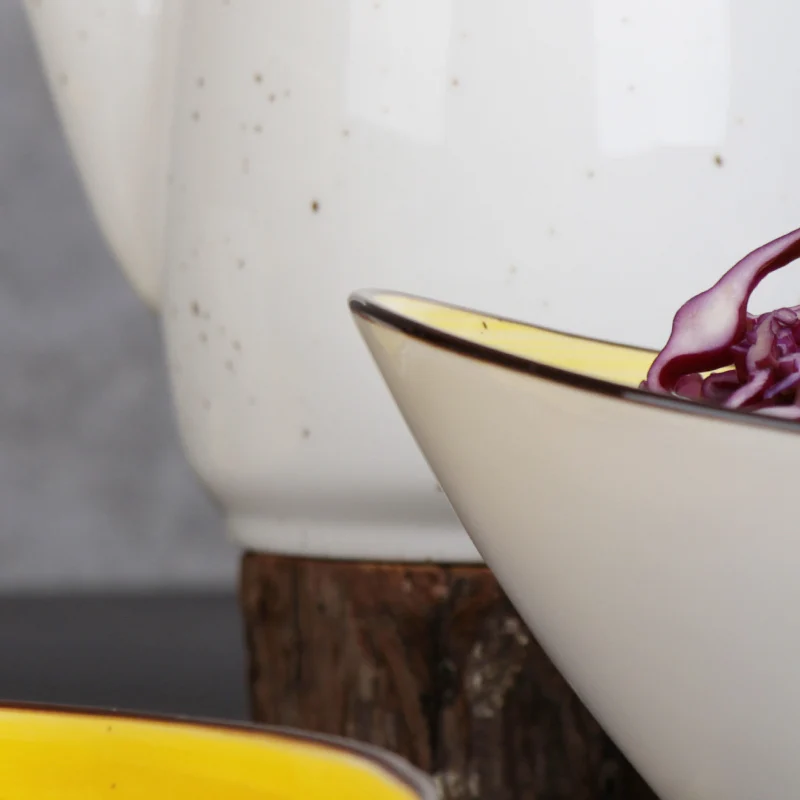 Yellow serving glazed Ceramic soup bowl Yellow color decorative Porcelain bowl Salad Boat Bowl