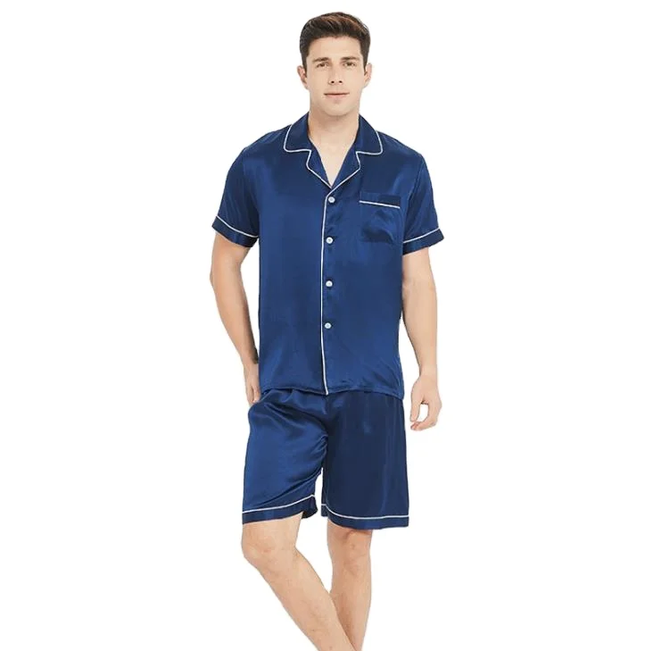 Wholesale Summer Breathable Comfort 100% Silk Short Sleeve Pajamas For Men Good For Skin