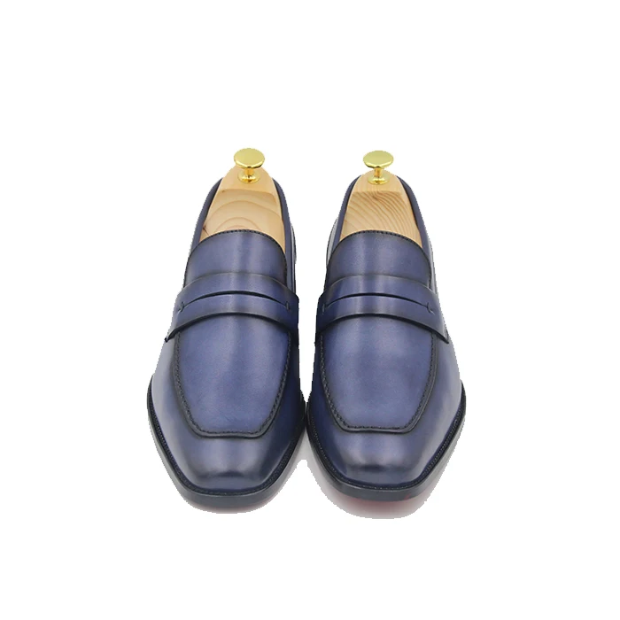wholesale price Classy Hand-painted navy cowhide leather menwedding dress loafer  shoes for singapore