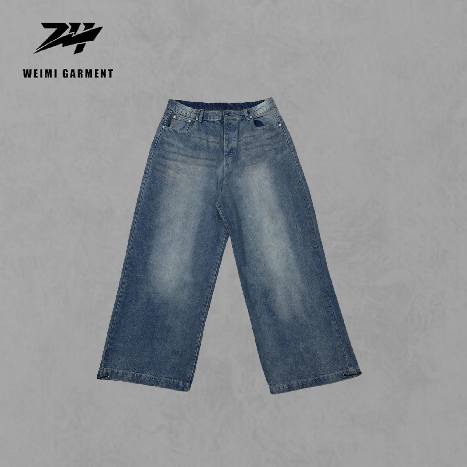 Men Straight Blue Wide Leg Jeans for Men Jeans Drawstring Denim Streetstyle Oversized Unisex Ultra Baggy Jeans