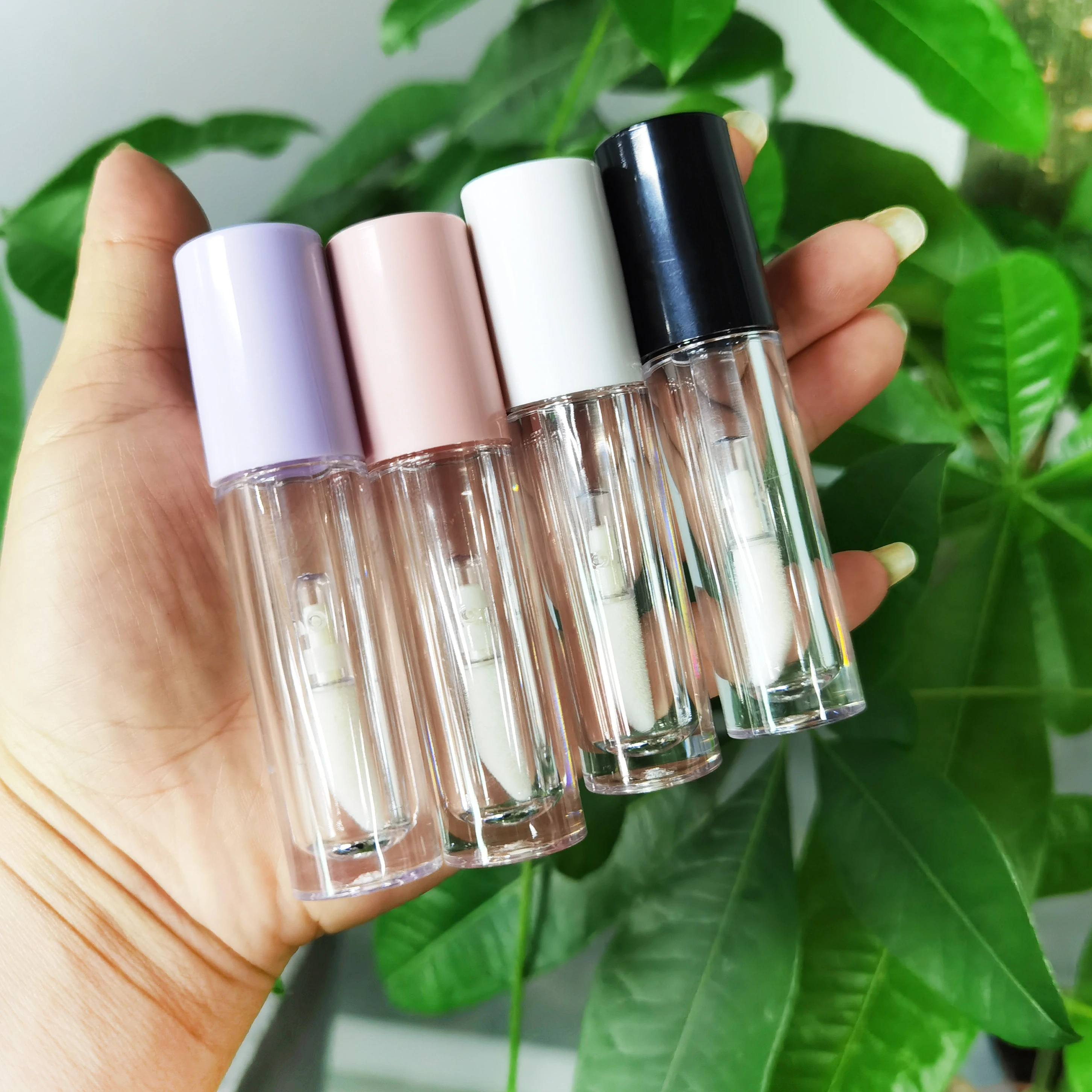 Empty Round 5m lip gloss tubes with l clear thick wand brush  big brush lipgloss tube