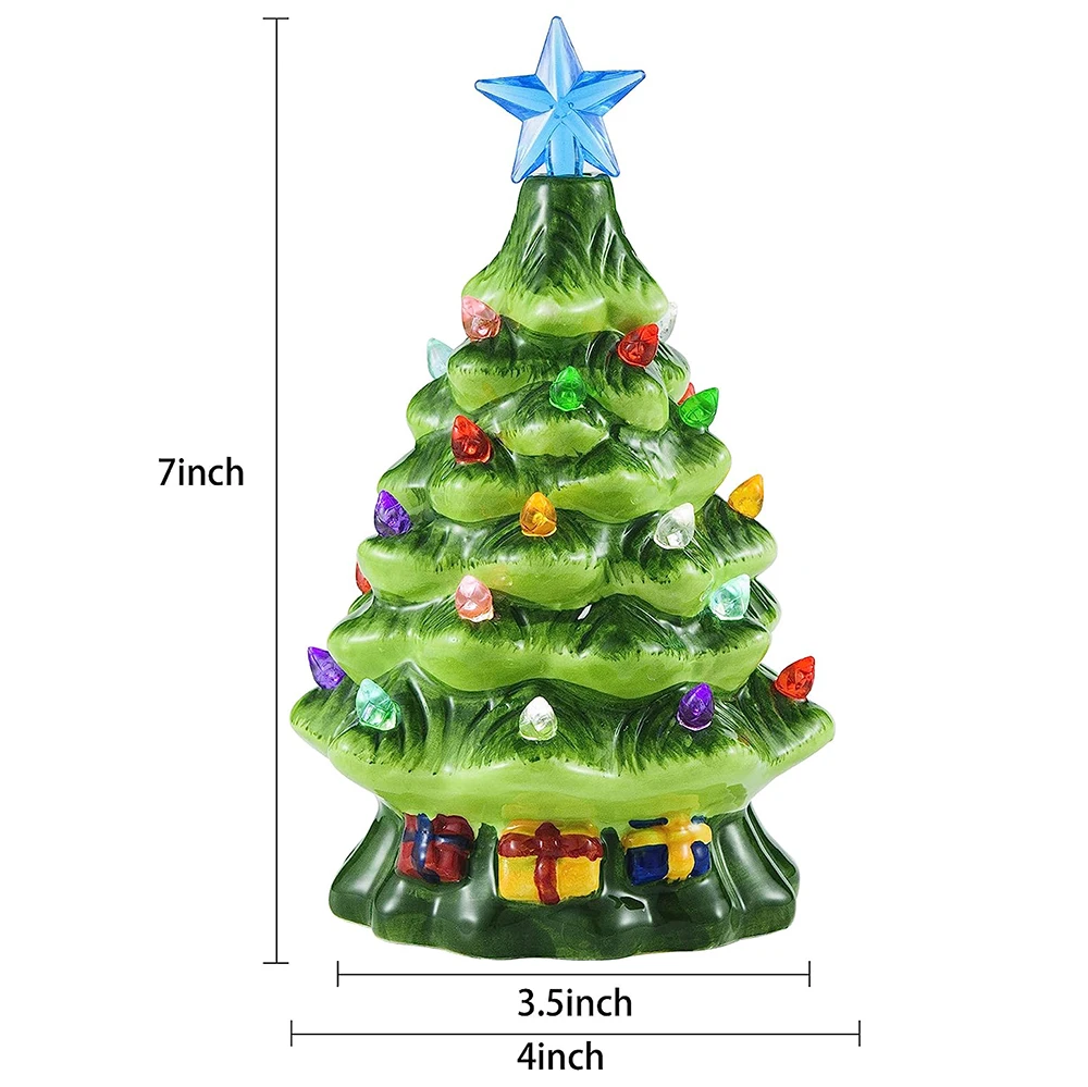 Home Office Tabletop Decoration Multicolored Lights With Star Topper Ceramic Christmas Tree