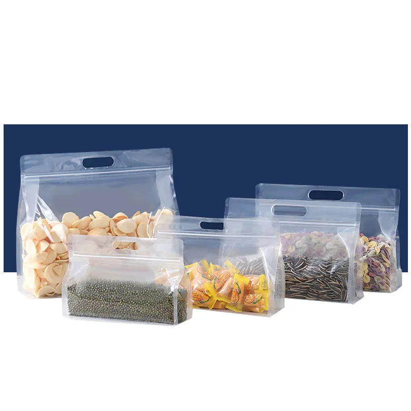 100pcs Clear Frost Square Bottom Plastic Packaging Bags Resealable with Zipper Food Storage Screen Printing Security Features