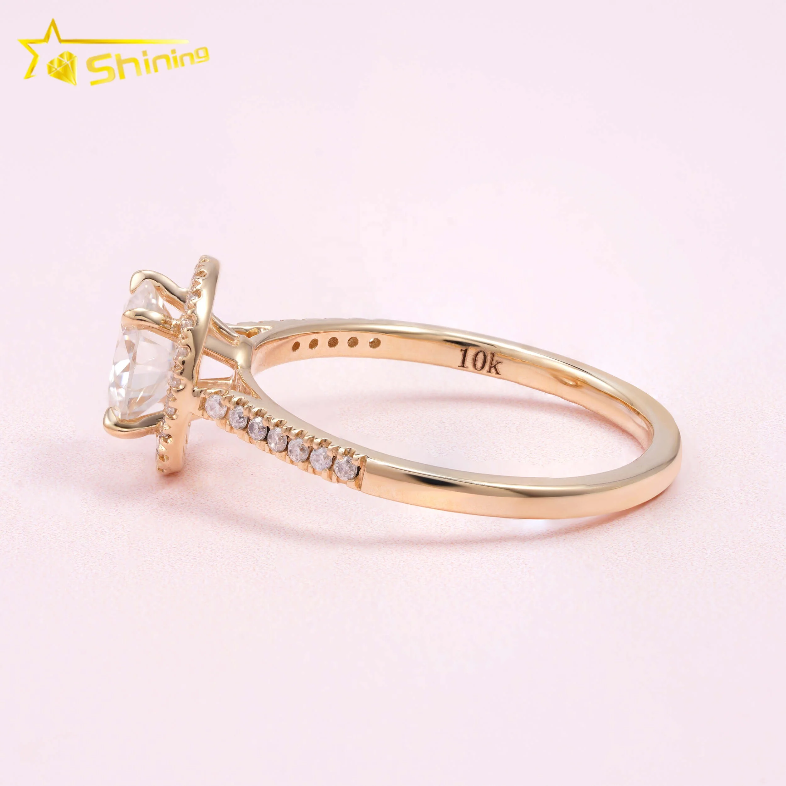 Pass Diamond Tester Classic 1ct Round Brilliant Cut VVS Moissanite Engagement Ring 10K Solid Yellow Gold Wedding Women Ring