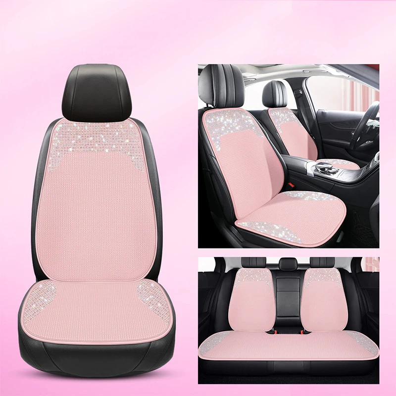 Universal Car Seat Cover Full Set Luxury Shiny Rhinestone Car Cushion Car Accessories Interior Decorative for Girls