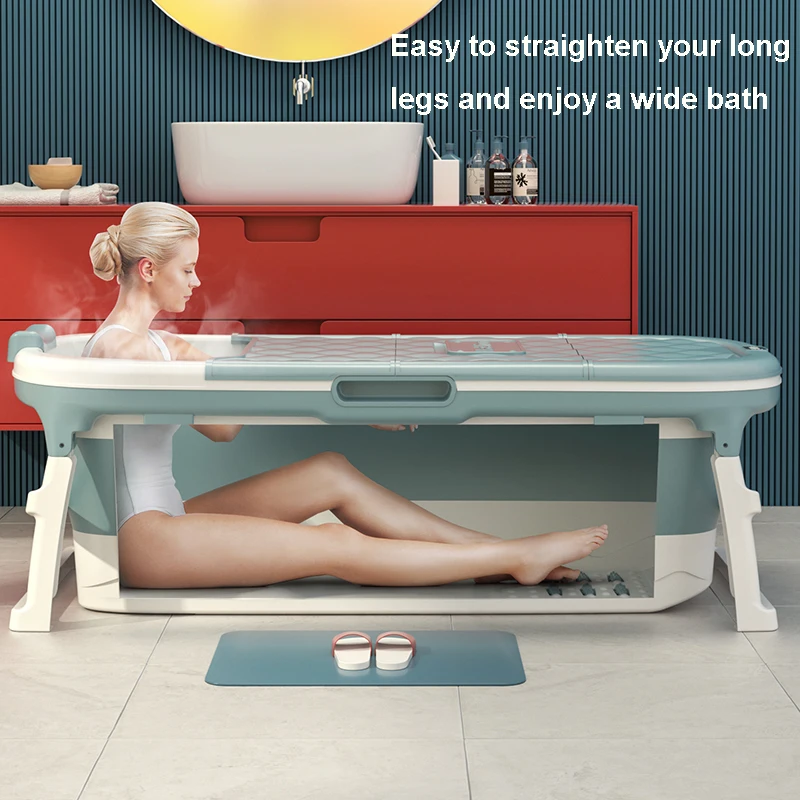 Hot Big 152cm Length Portable Folding Bathtub PP TPE Plastic with Massage Large Thermometer Bath Tub Wheels for Adult Kids