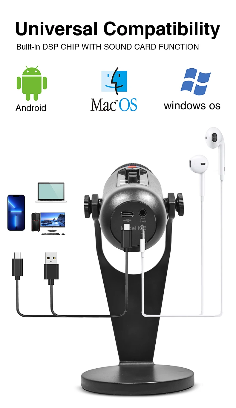 New K-6 USB Wireless Microphone For Laptop PC Computer Desktop Condenser Mic Set For Podcasting Gaming  With Adjustable Stand