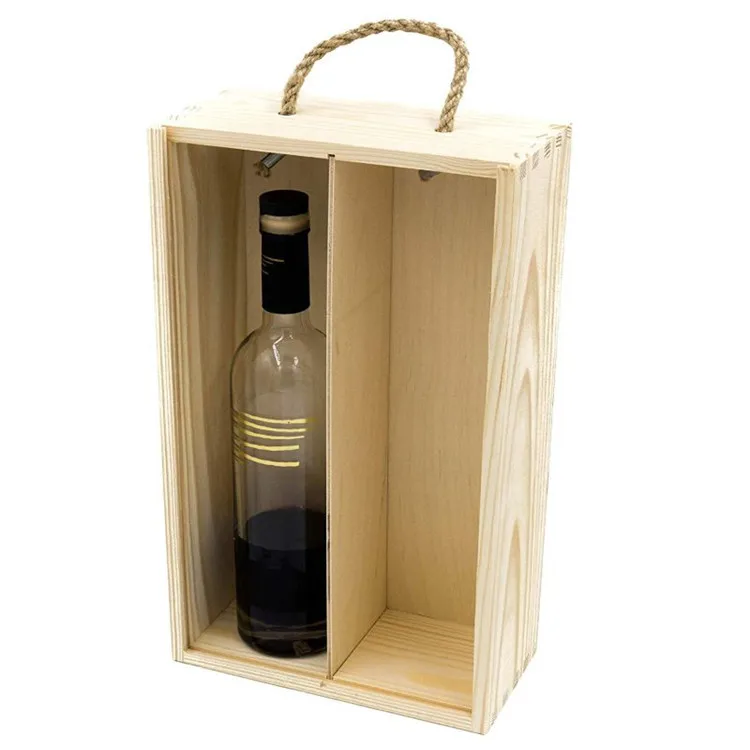 High quality factory natural pine texture strong 2 bottle wine wood box