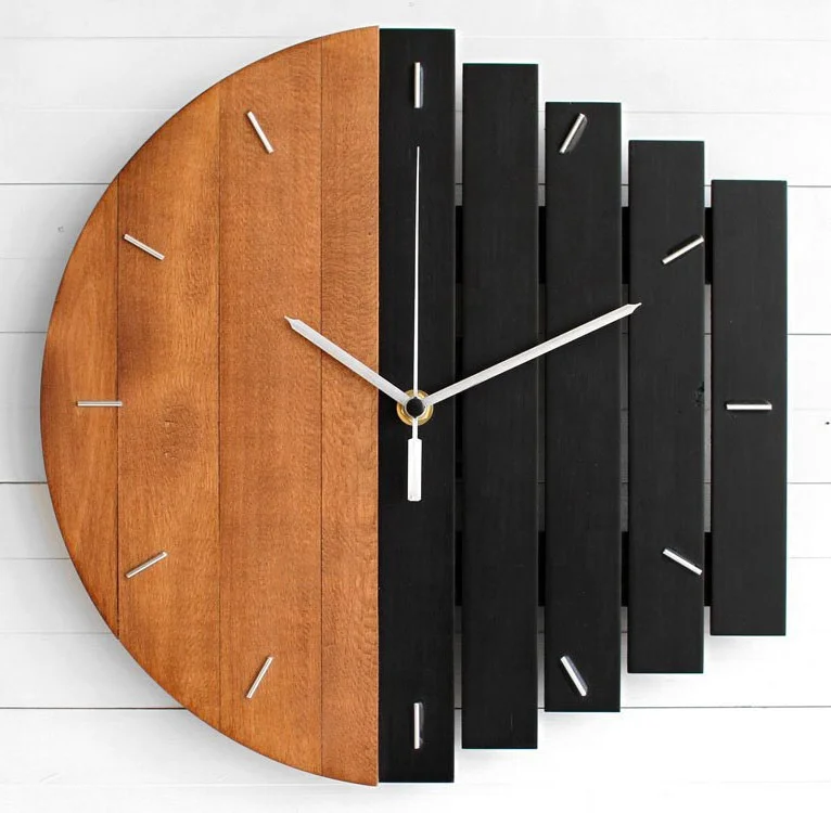 Abstract Industrial Creative Shinola Wall Clock Living Room Bedroom Wall Wooden Quartz Clock