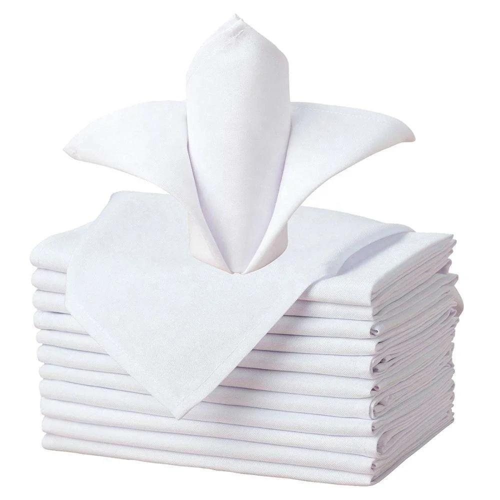 Wholesale White Waterproof Dinner Table Napkin Restaurant Hotel Polyester Satin Cotton Damask Linen Fabric Napkins
