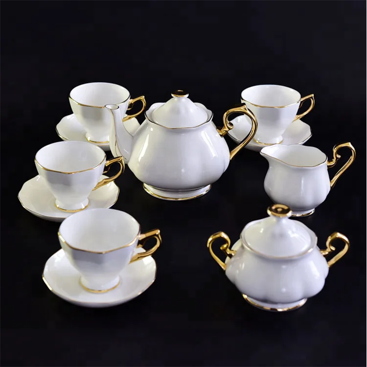 Factory Price 15 Pieces Coffee And Tea Set With Gold Tea Pot Sugar Bowl Milk Jug Cup And Saucer For Dubai