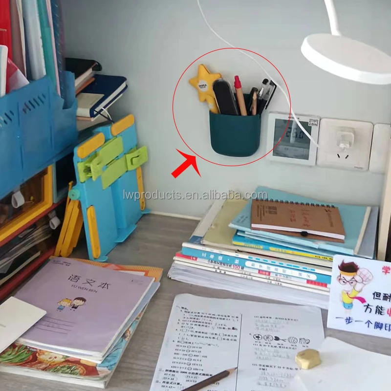 Wall Mounted Multi-Functional Office Home Household Hotel Pen Brush Remote Control Cellphone Charging Organizer Storage Holder