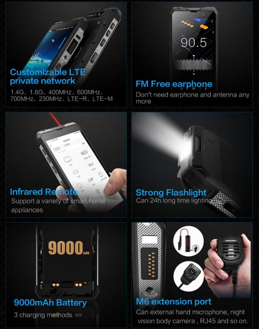 Ударопрочный Прочный смартфон PTT walkie talkie 9000 мАч прочный мобильный телефон IP68 водонепроницаемый Android 8 1 6 + 128 ГБ NFC 4G