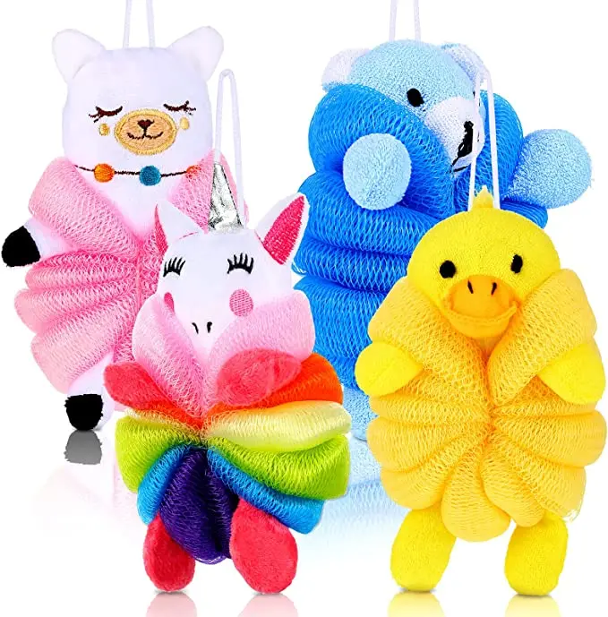 Cartoon Bath Loofahs Kids Toddler Body Sponge Cute Body Scrubber Mesh Loofah Bath Sponges Shower Washing Exfoliating