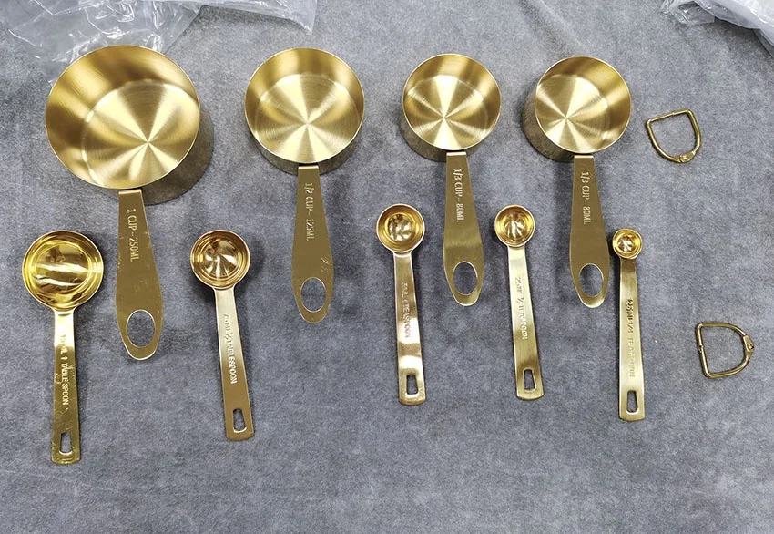 Top-Quality Copper-Plated Stainless Steel+ Mirror Rose Gold Finished 4PCS Measuring Cups and 5PCS Spoons Stackable Set
