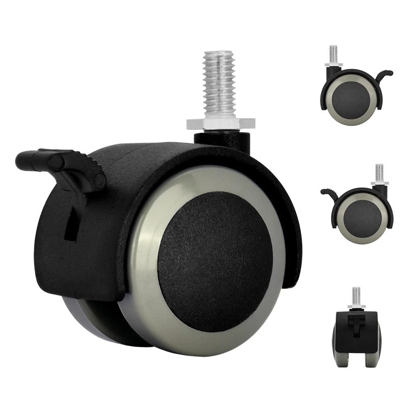 Universal 1.5 Inch Swivel Nylon Office Chair Caster Wheels Plastic Furniture Wheel Nylon Caster Double Wheels Screw Installation