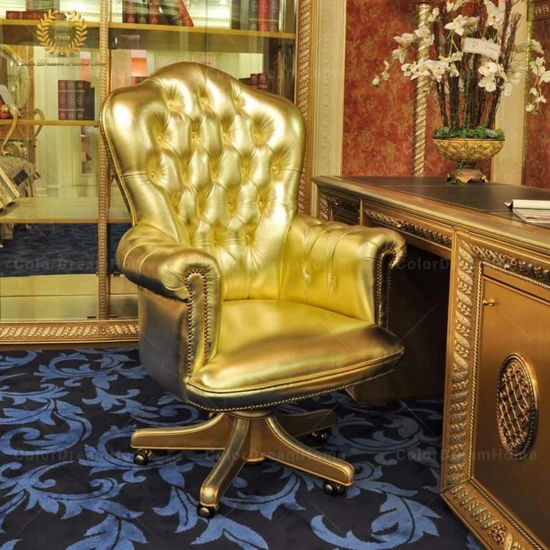 High-end luxury gold leather swivel chair for office furniture