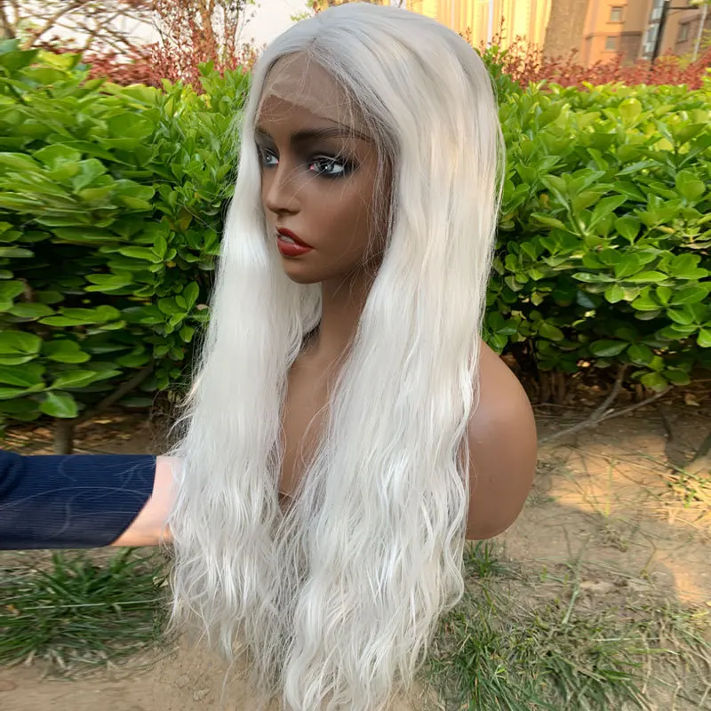 Wholesale white curly hair synthetic hd lace front wig white natural hairline quality synthetic color wigs for black women