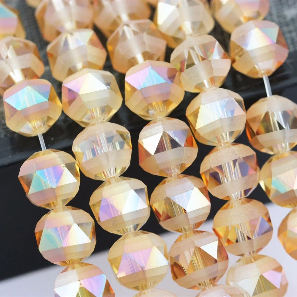 Wholesale Loose Bulk 8mm 10mm 12mm Champagne AB Color Crystal Bead Matte Faceted Round Frosted Glass Beads for Jewelry Making