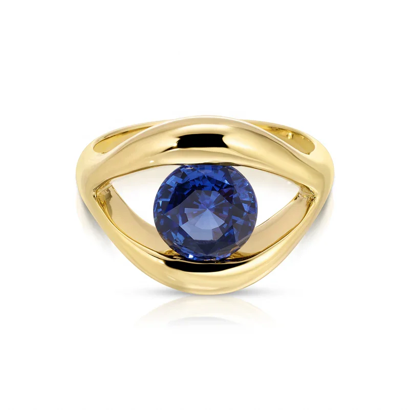 LOZRUNVE 925 Sterling Silver Hip Hop Jewelry Custom Evil Eye Blue Sapphire Crystal Big Finger Ring