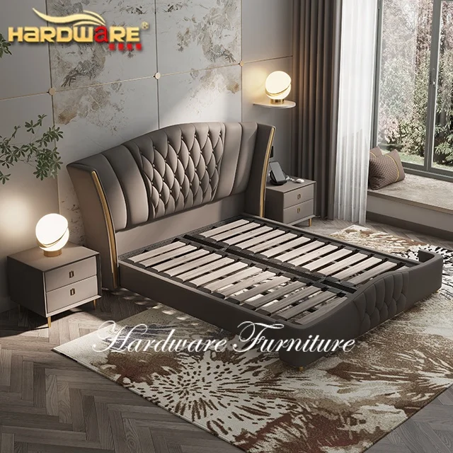 Фурнитура, мебель для кровати, кожаная кровать для пары, деревянная двухместная Свадебная кровать