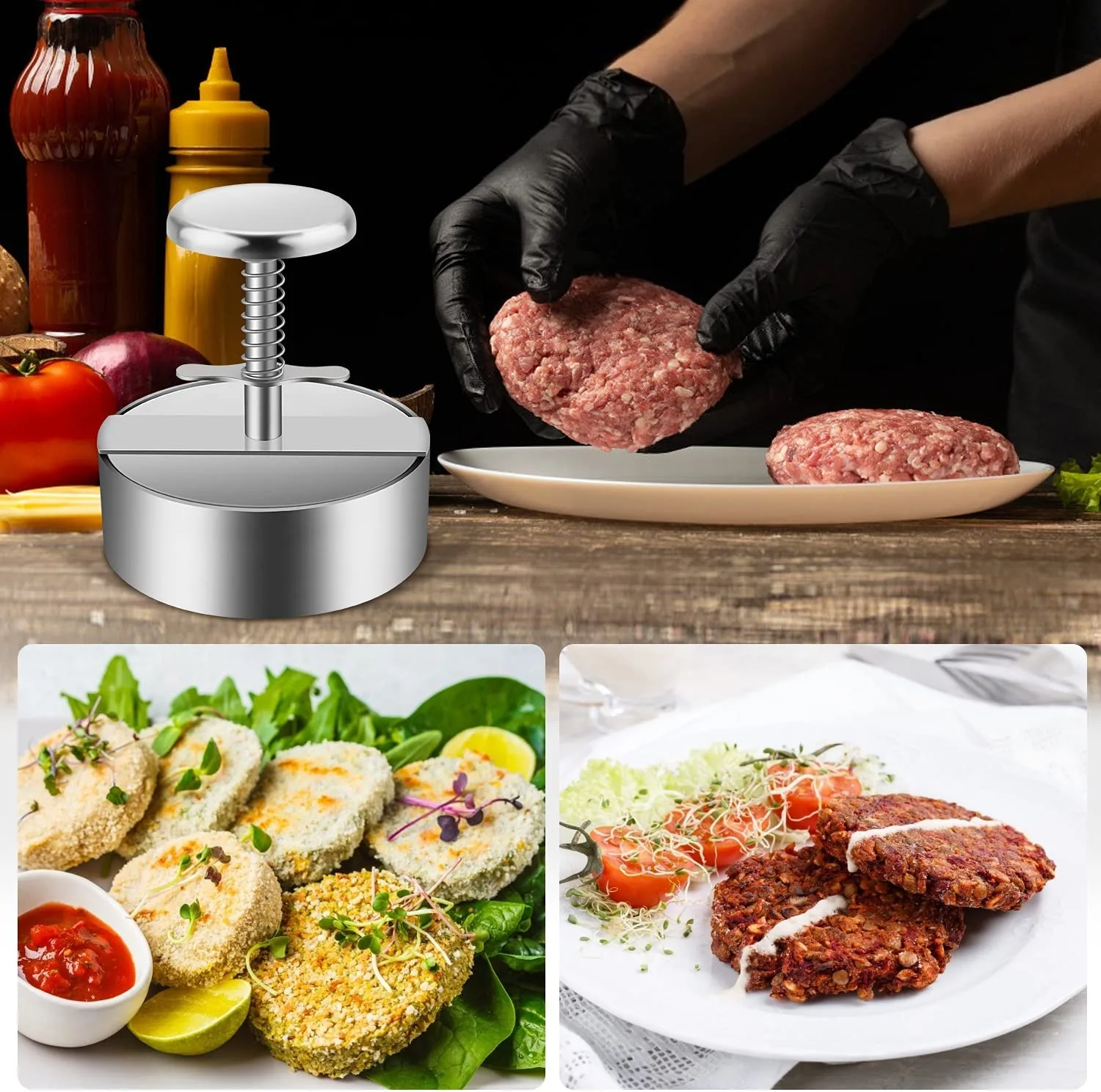 Stainless Steel Adjustable Hamburger Patty Maker Burger Press Non Stick Patty Making molds Beef Vegetables Burgers and Cooking