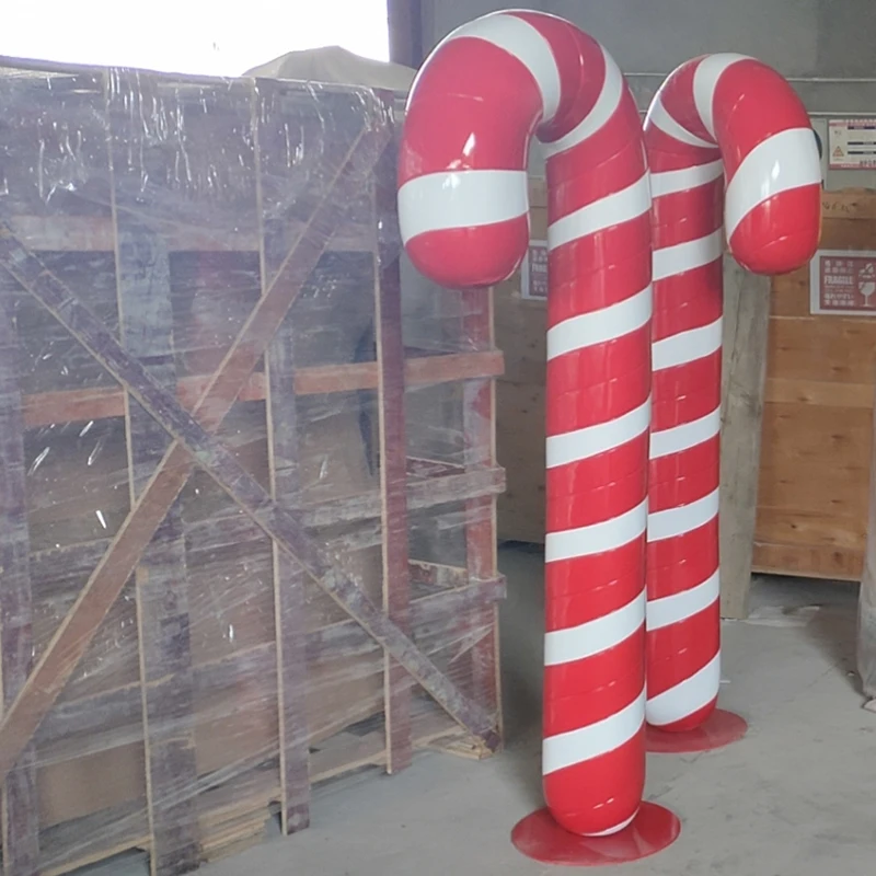 10-Foot Fiberglass Candy Cane Walking Stick Large Outdoor Christmas Decorations Painted Christmas Supplies in Box Packaging