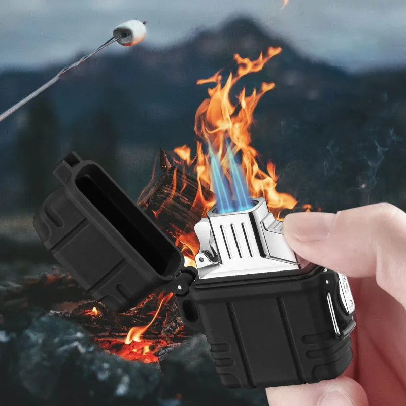 Waterproof Double Arc Charging Lighter with Rope Men Gift Fishing Anti-Drop Lighter