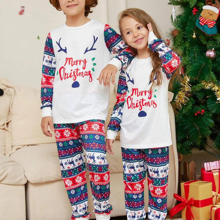 Family Christmas Pajamas Set Fashion Print Father Mother Kids Dog Family Matching Clothes Outfits Family Sleepwear