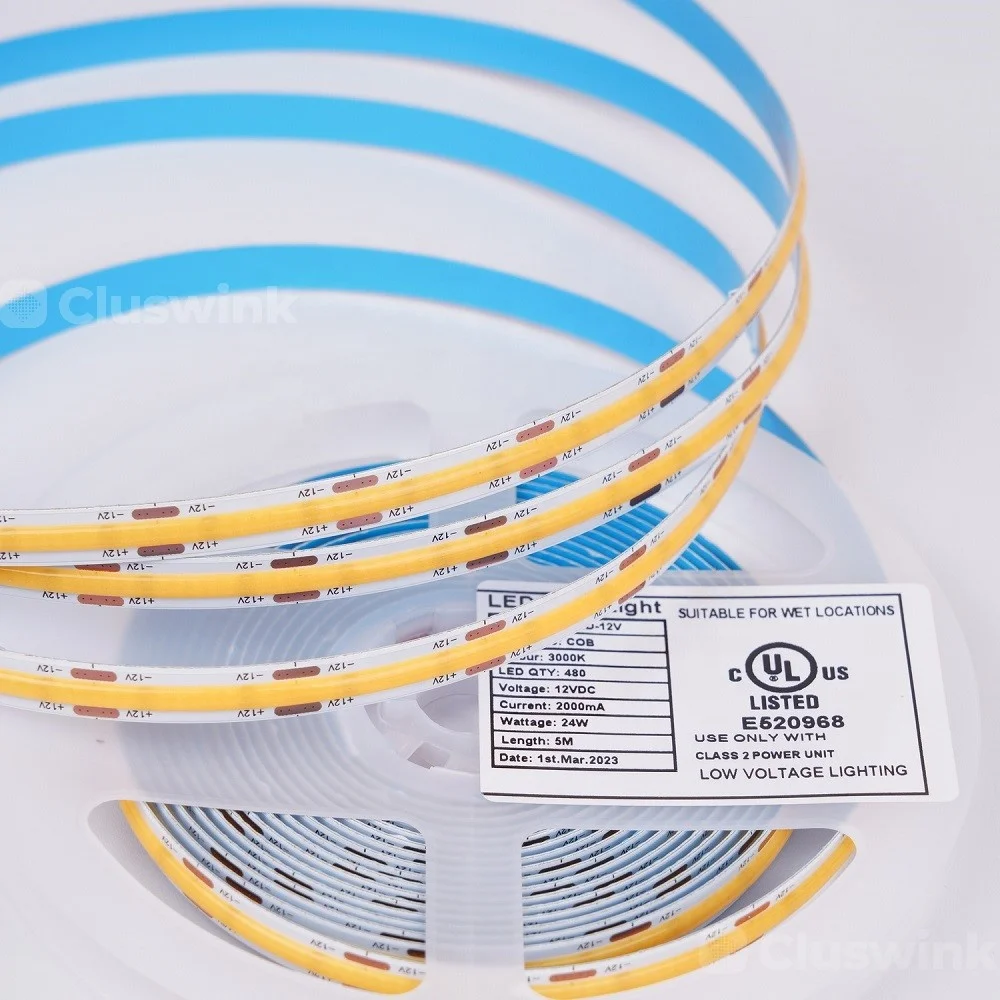 RTS High Density Flexible LED Strip 480leds/M DC12V 12W COB Strip Light Ra90 2700K/3000K/4000K/6500K