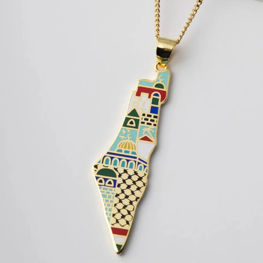 Высококачественные красочные палестинские карты ожерелье эмалевое художественное украшение 18k позолоченное нержавеющая сталь 316l водонепроницаемое деревенское